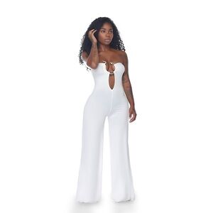Strapless White Cutout Wide-Leg Jumpsuit with dragon keyhole